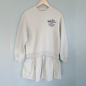 Zara Girls Size 13/14 Beige Art Influencer Cotton Sweatshirt Dress Khaki Skirt